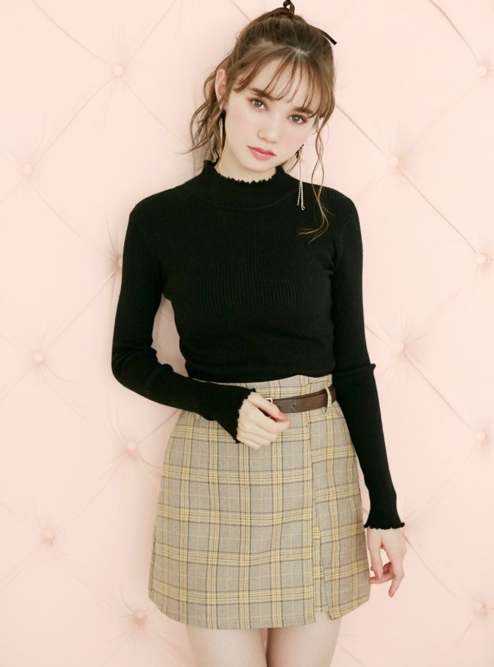 日本 GRL - 合身修飾花邊袖領口針織上衣-薄荷綠