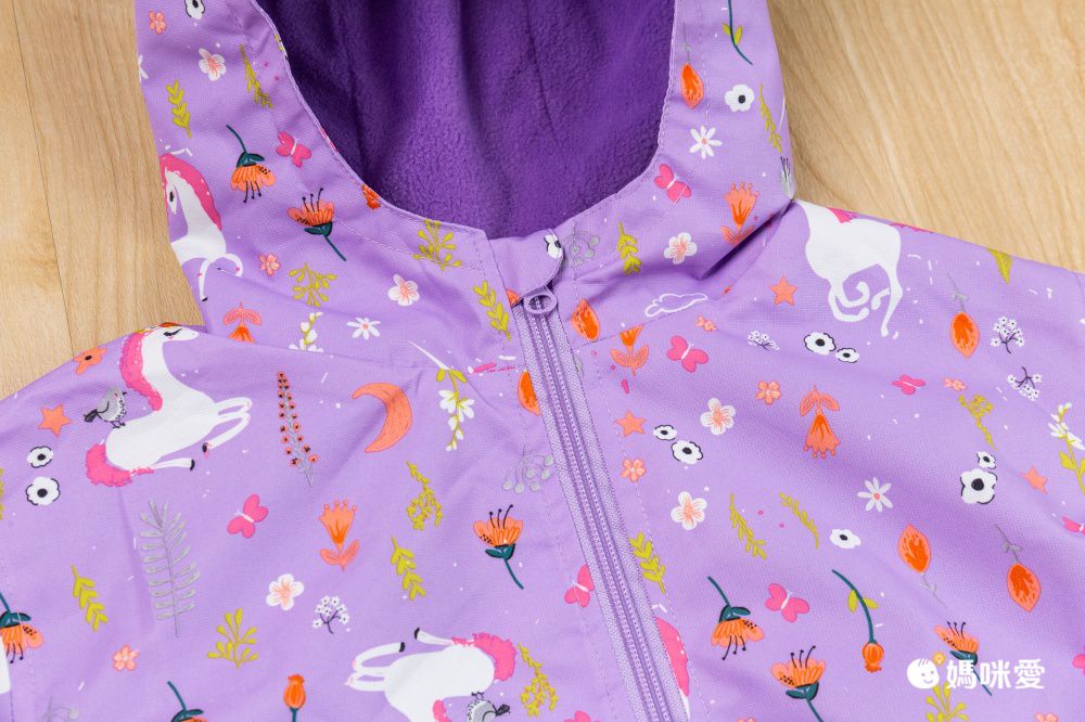 加絨款兒童防潑水衝鋒外套-獨角獸-淺紫色