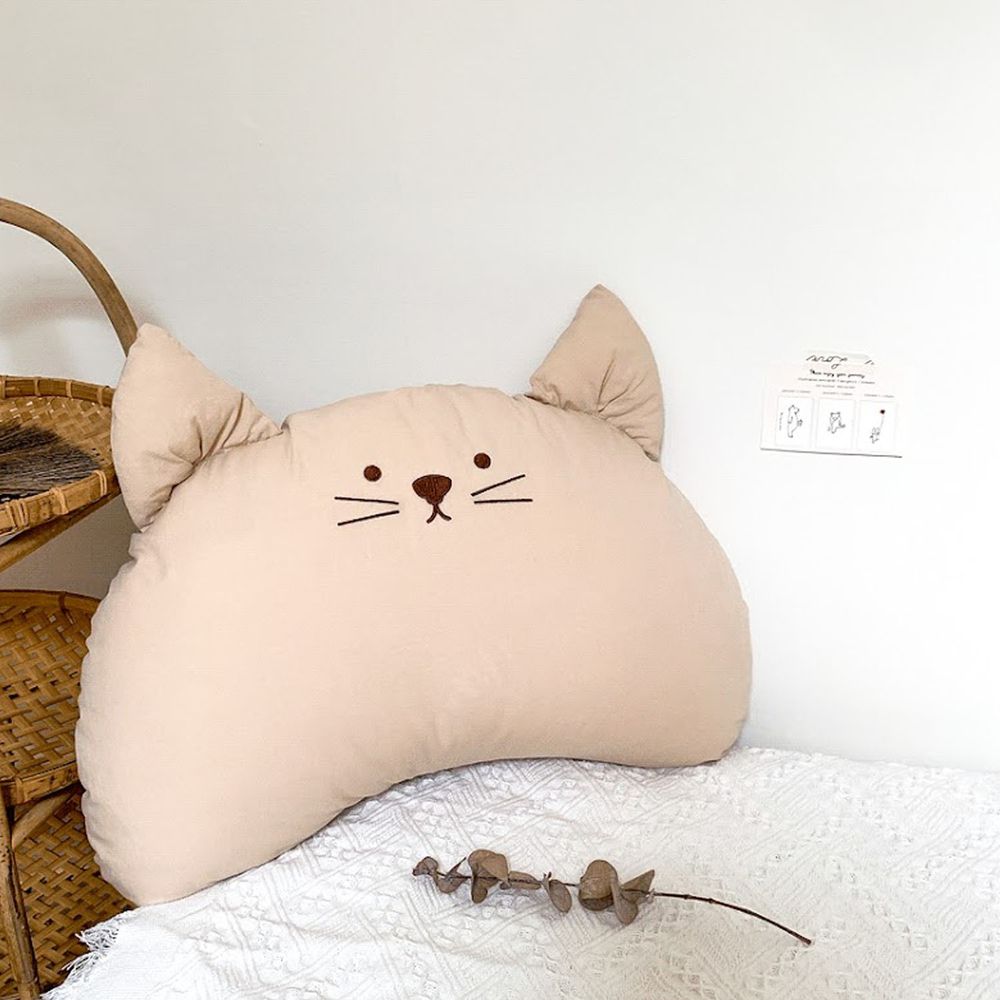 韓國 Hello HiZoo - 手工製動物造型純棉柔感兒童枕-Hi Cat-天然米色 (50x30cm)