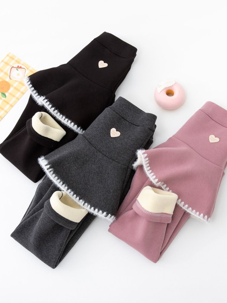FANMOU - 加絨加厚保暖內搭褲裙-小小愛心-黑色