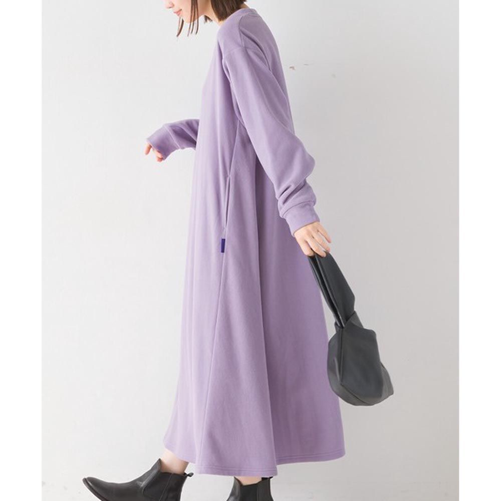 日本 OMNES - 防靜電微絨定番長袖洋裝-紫羅蘭