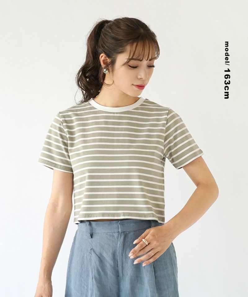 日本 zootie - 棉質舒適顯瘦短版上衣-橫條紋-藍x白