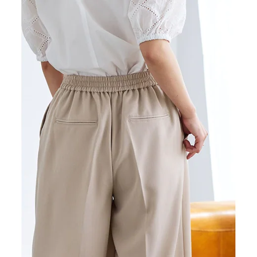 日本 Pierrot - 熱銷定番 打褶修身西裝寬褲-淺灰杏