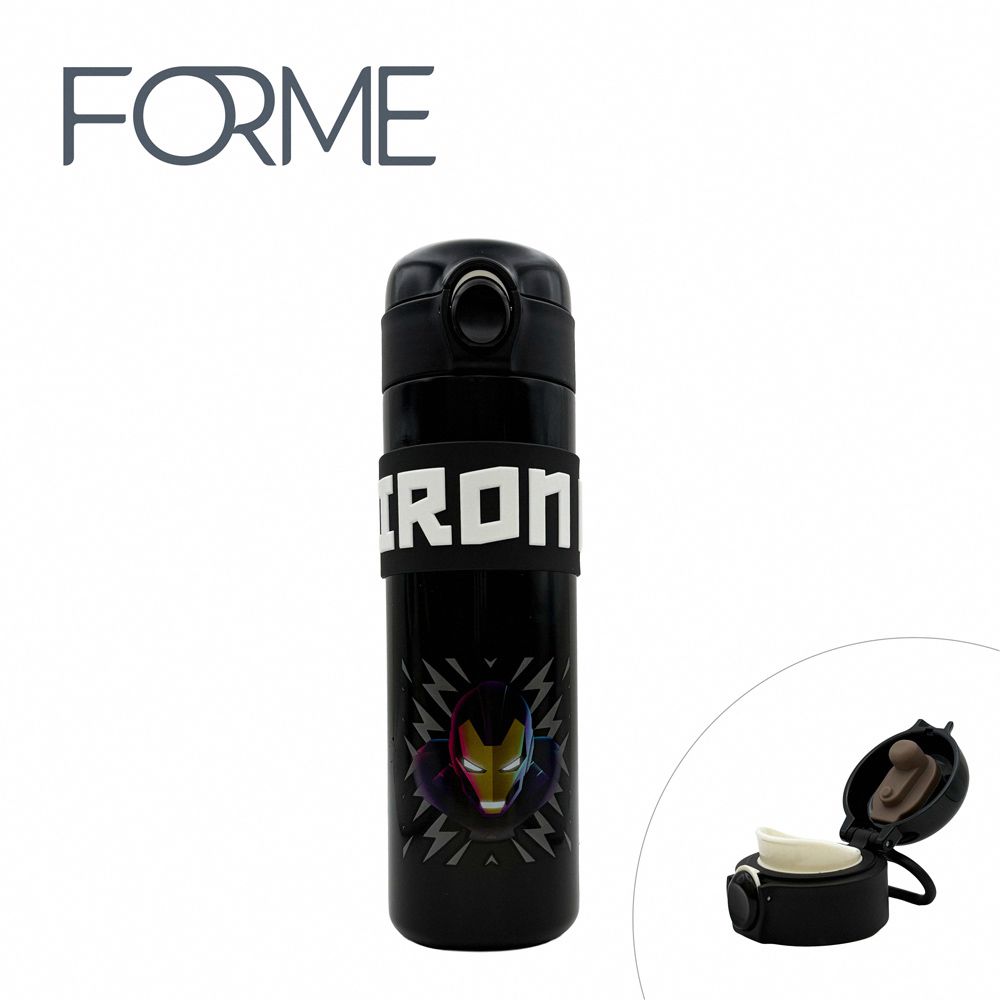 正版授權不鏽鋼保溫 悠活杯系列 直飲 彈跳隨身杯 500ml - 鋼鐵人_黑 (500ml)