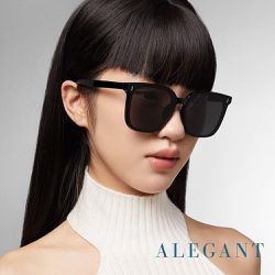 ALEGANT - 靜夜星河韓系時尚微光潮黑簡約風TR90方框寶麗來偏光墨鏡│UV400太陽眼鏡