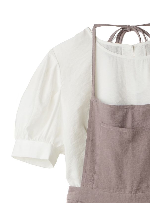 日本 GRL - 透膚短袖上衣x細繩吊帶褲2件組-白x黑