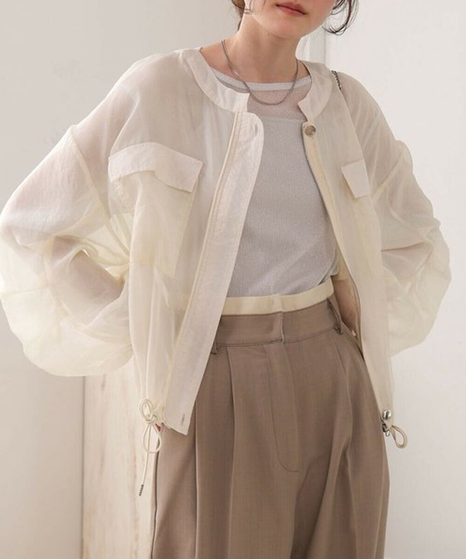 日本 Bab - 優美透膚精緻感抽繩薄外套-粉紅