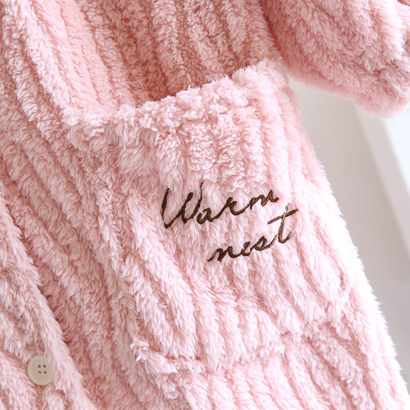 法蘭絨造型暖暖連身睡袍-兔子耳朵-米白色