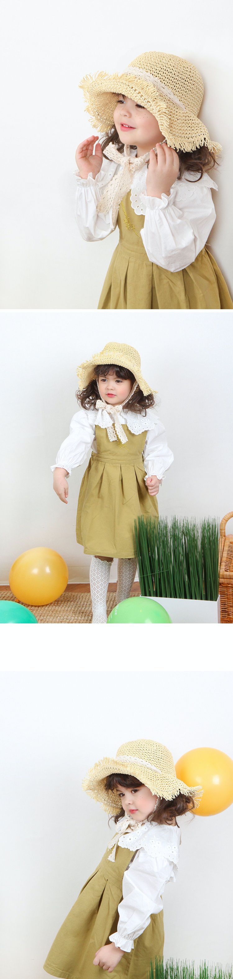 韓國 Babyblee - 鬚邊蕾絲大草帽-玫瑰粉 (頭圍：51-53cm)