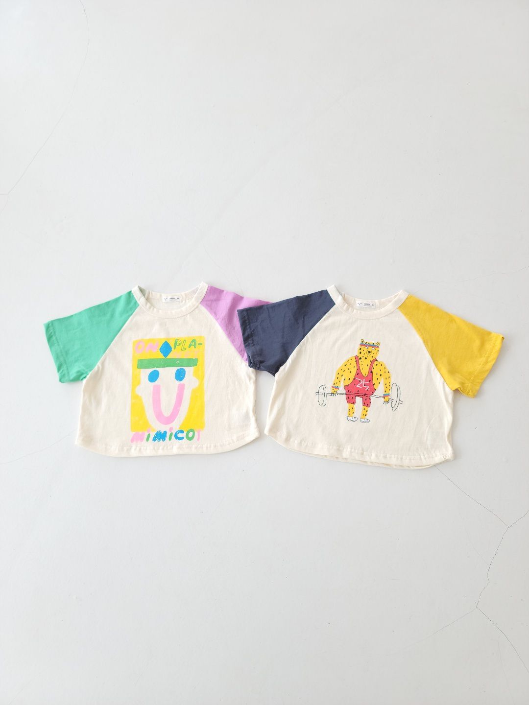 韓國 Mimico - 舉重花豹拼接色T