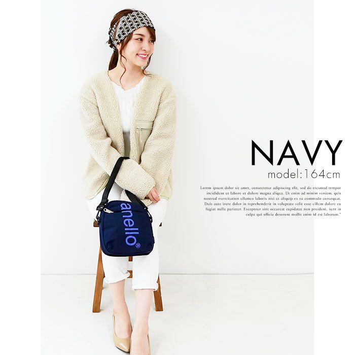 日本 Anello - 大LOGO迷你肩背包-mini小尺寸-NV海軍藍