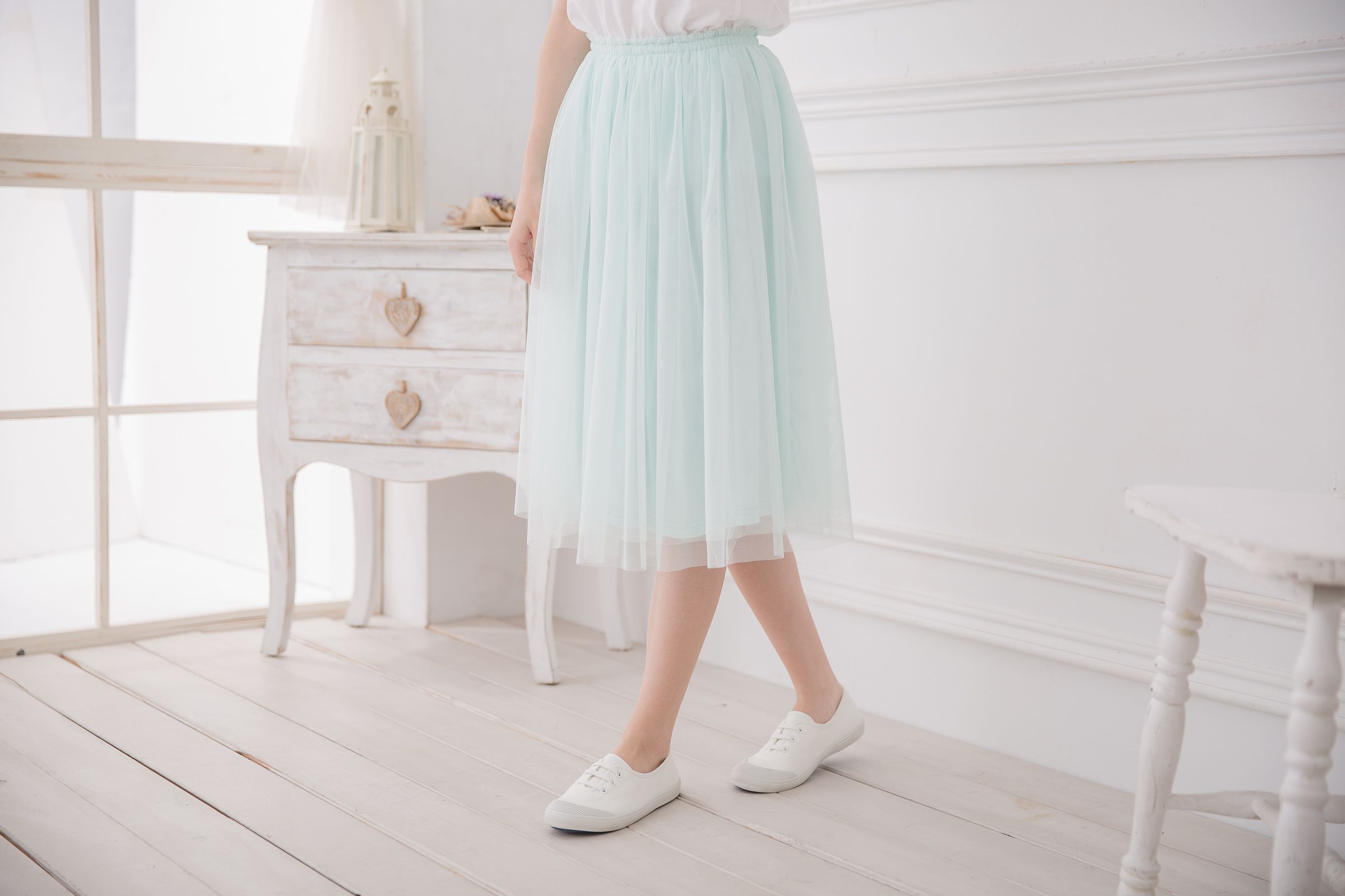 Peachy - 獨家訂製綿柔半身紗裙-半身中長版-薄荷綠 (F)