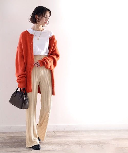 日本 Classical Elf - 光澤感細褶垂墜感長褲-焦糖棕