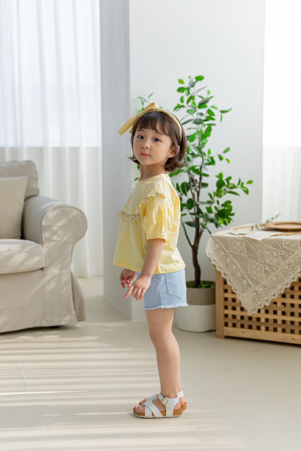 韓國 Orange Mom - 馬卡龍抓鬚短褲-天藍