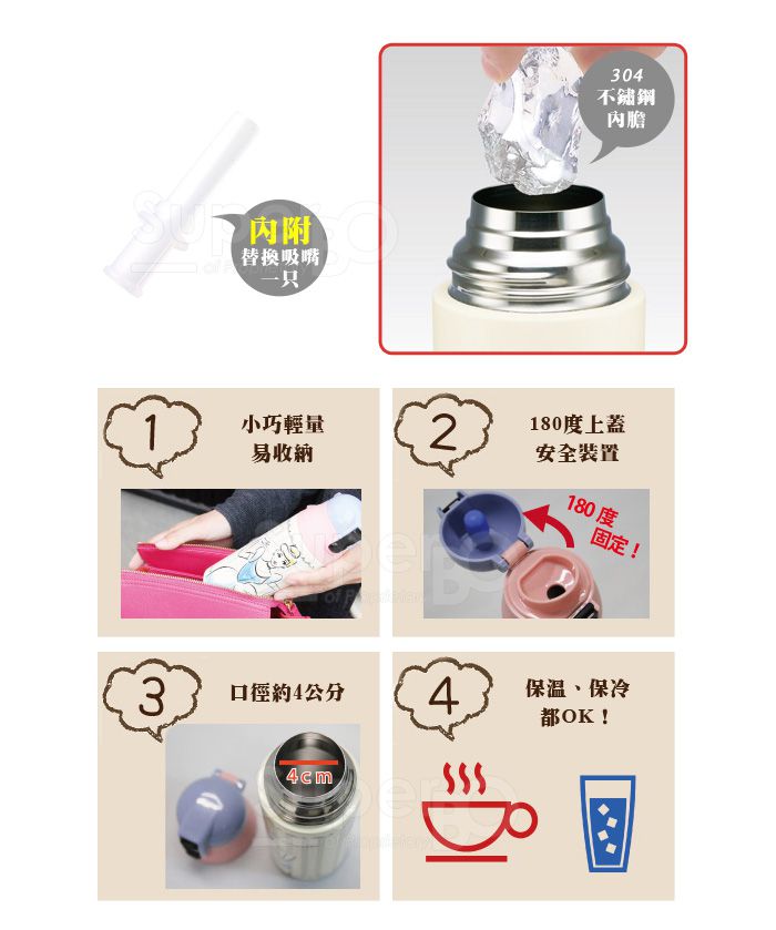 日本 SKATER - 不鏽鋼保溫吸管瓶(360ml)兒童水壺-冰雪奇緣