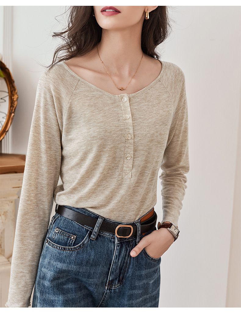 慵懶基礎長袖上衣-燕麥色