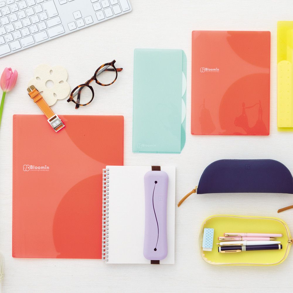 日本文具 LIHIT - L型五層收納文件夾-暖橘紅-A4