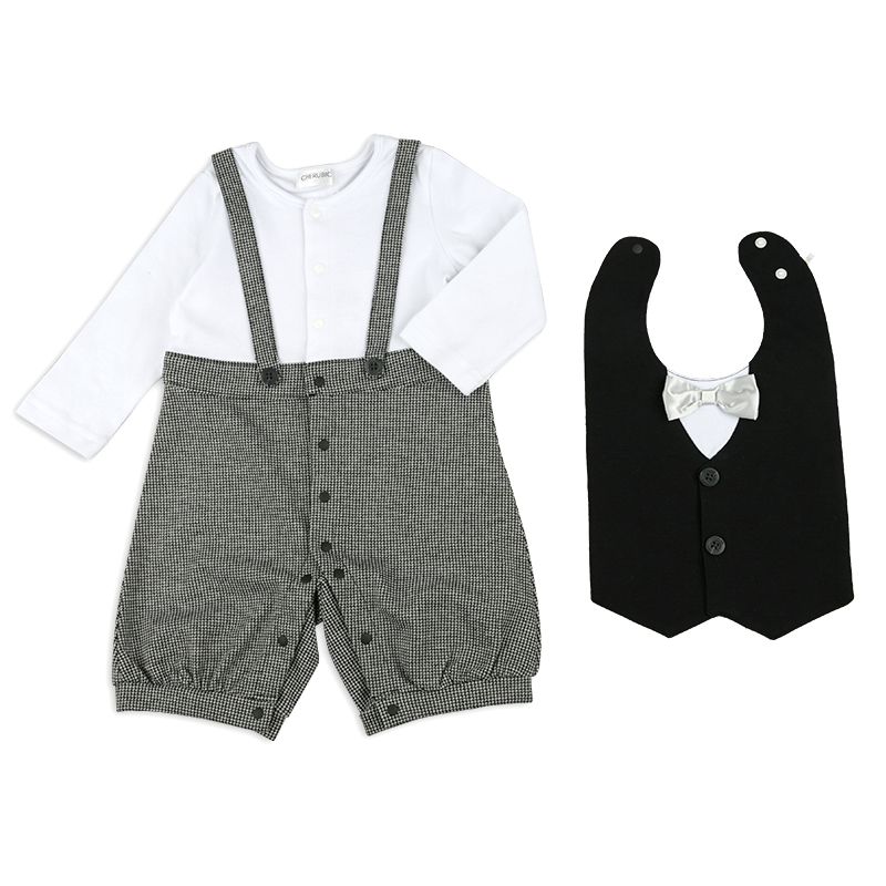 akachan honpo - 分腳連身衣&圍兜-灰色