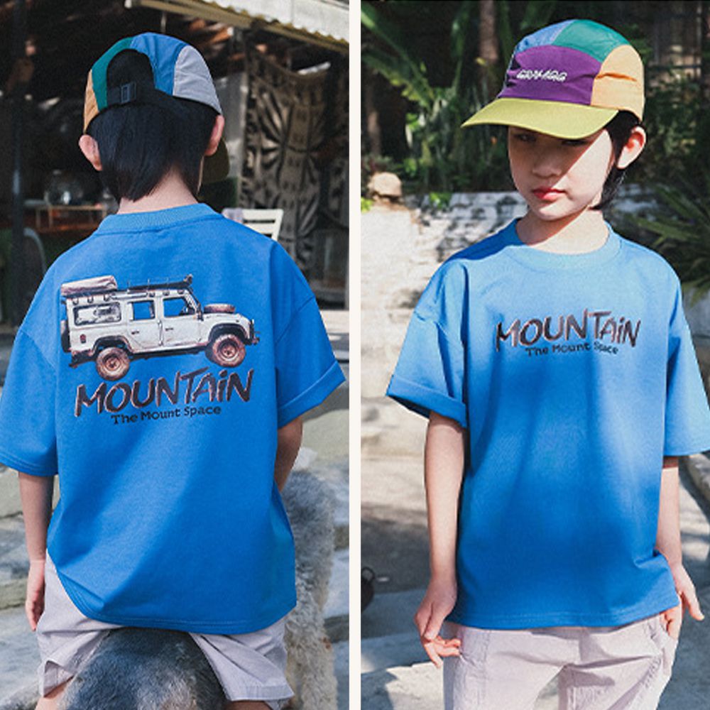 休閒圓領短袖上衣-越野冒險家-藍色