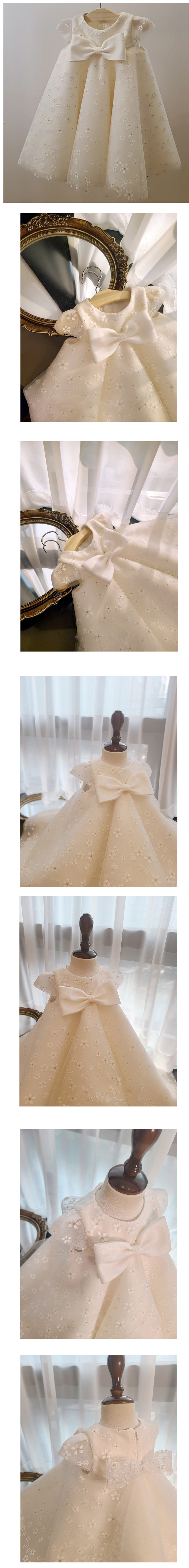 小飛袖滿滿碎花無袖禮服-米白色