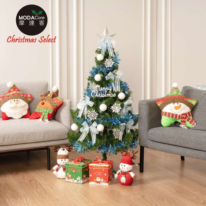 MODACore 摩達客 - 摩達客耶誕-4尺/4呎(120cm)特仕幸福型裝飾綠色聖誕樹+冰雪銀藍系全套飾品配件不含燈/本島免運費