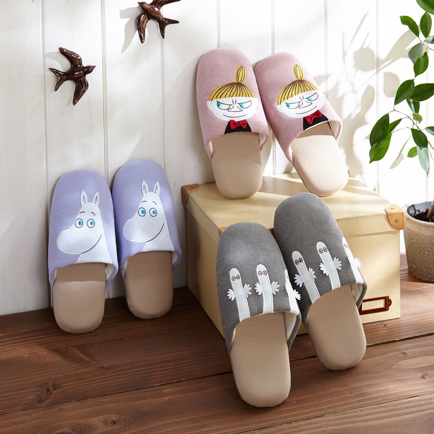 日本千趣會 - 嚕嚕咪 刺繡質感室內拖鞋-灰 (M(22-24cm))