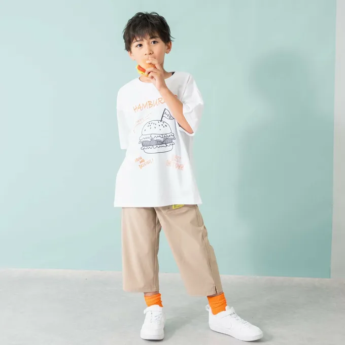 日本 petit main - 100%棉 塗鴉系食物印花短袖上衣-蘇打汽水-米杏