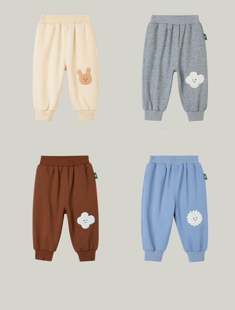 華夫格束口休閒長褲-雲朵-灰色