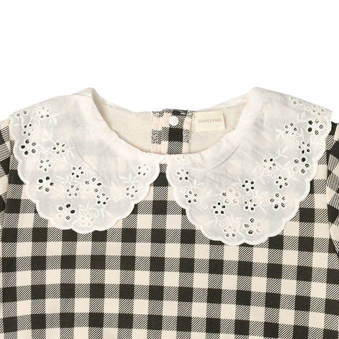 akachan honpo - 長袖休閒上衣-蕾絲領-黑色