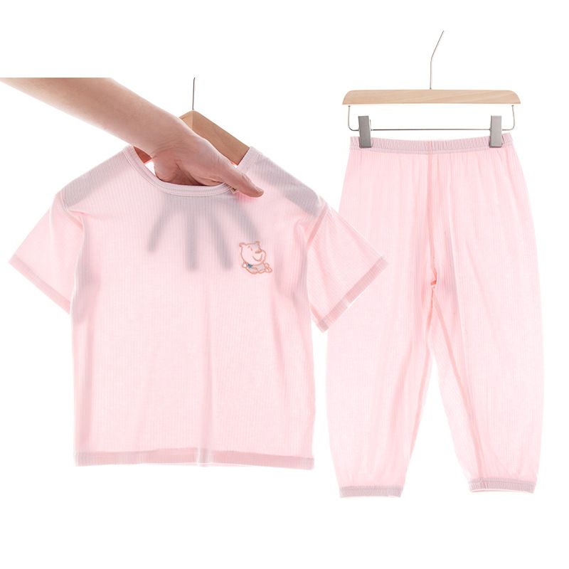 莫代爾透氣涼感短袖家居服套裝/空調服-熊熊-天空藍