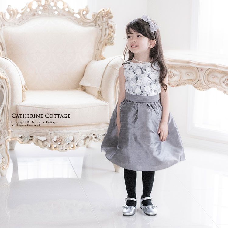 日本 Catherine Cottage - 立體花朵拼接洋裝/小禮服-黑x白