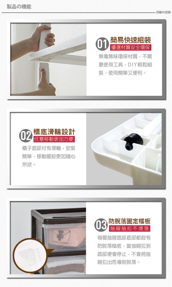 日本JEJ - SiiS系列 3層寬版抽屜櫃-咖啡色