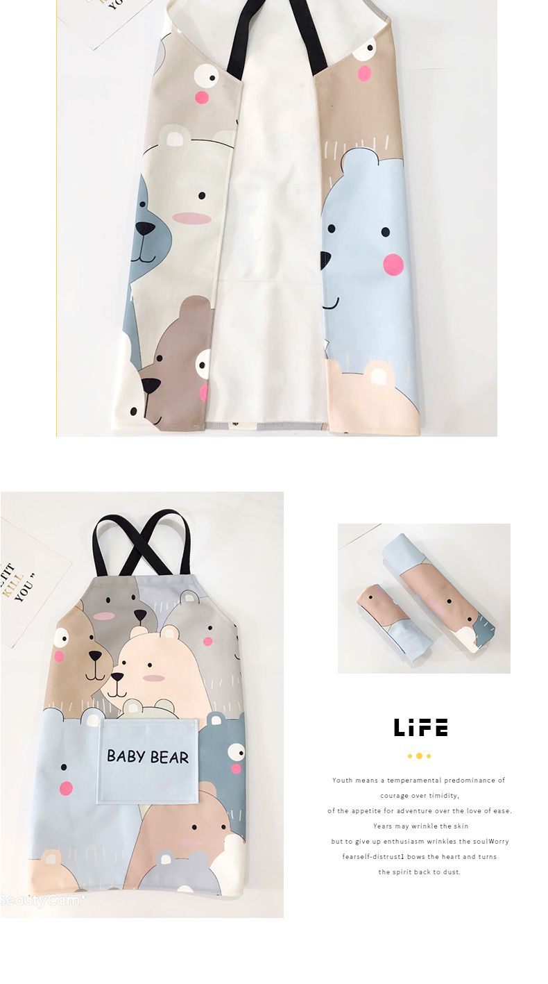 棉麻布藝防水親子圍裙-可愛熊熊-粉色