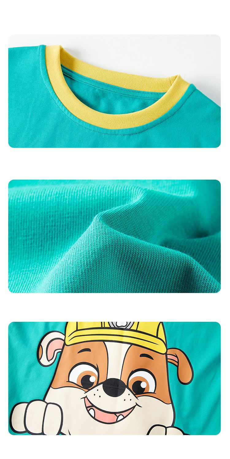 汪汪隊休閒棉質短袖上衣-卡通人物小礫-綠+黃