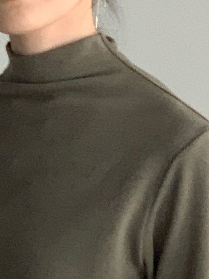 韓國女裝連線 - 百搭中領混羊毛長袖上衣-灰軍綠 (FREE)