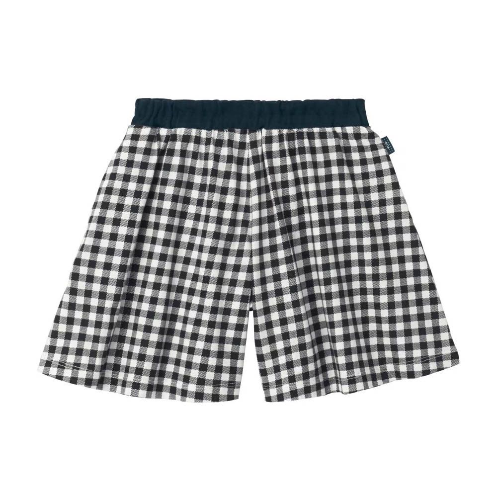 GITA 純棉薄涼傘狀短褲-格子-黑x白