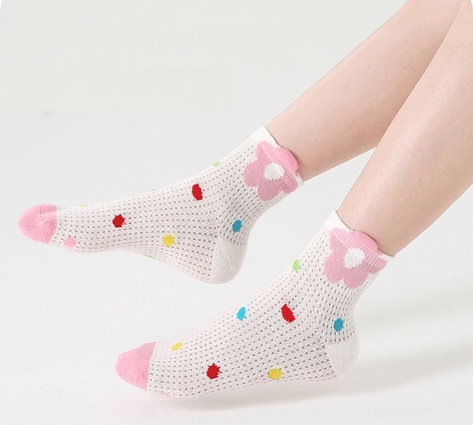 繽紛星星點點櫻桃網眼短筒棉襪