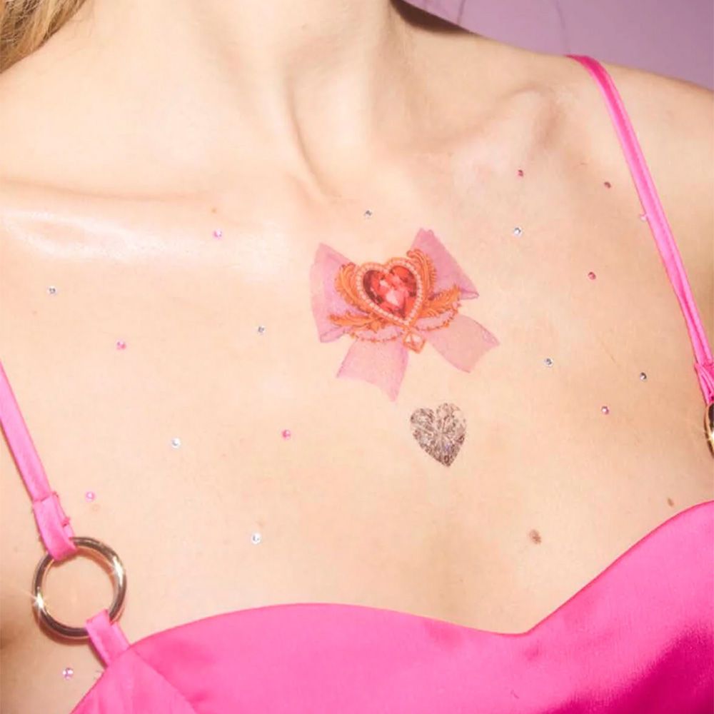 【neverhaveiever】Rococo Hearts洛可可風格紋身貼紙-立體閃鑽+奢華寶石愛心蝴蝶結