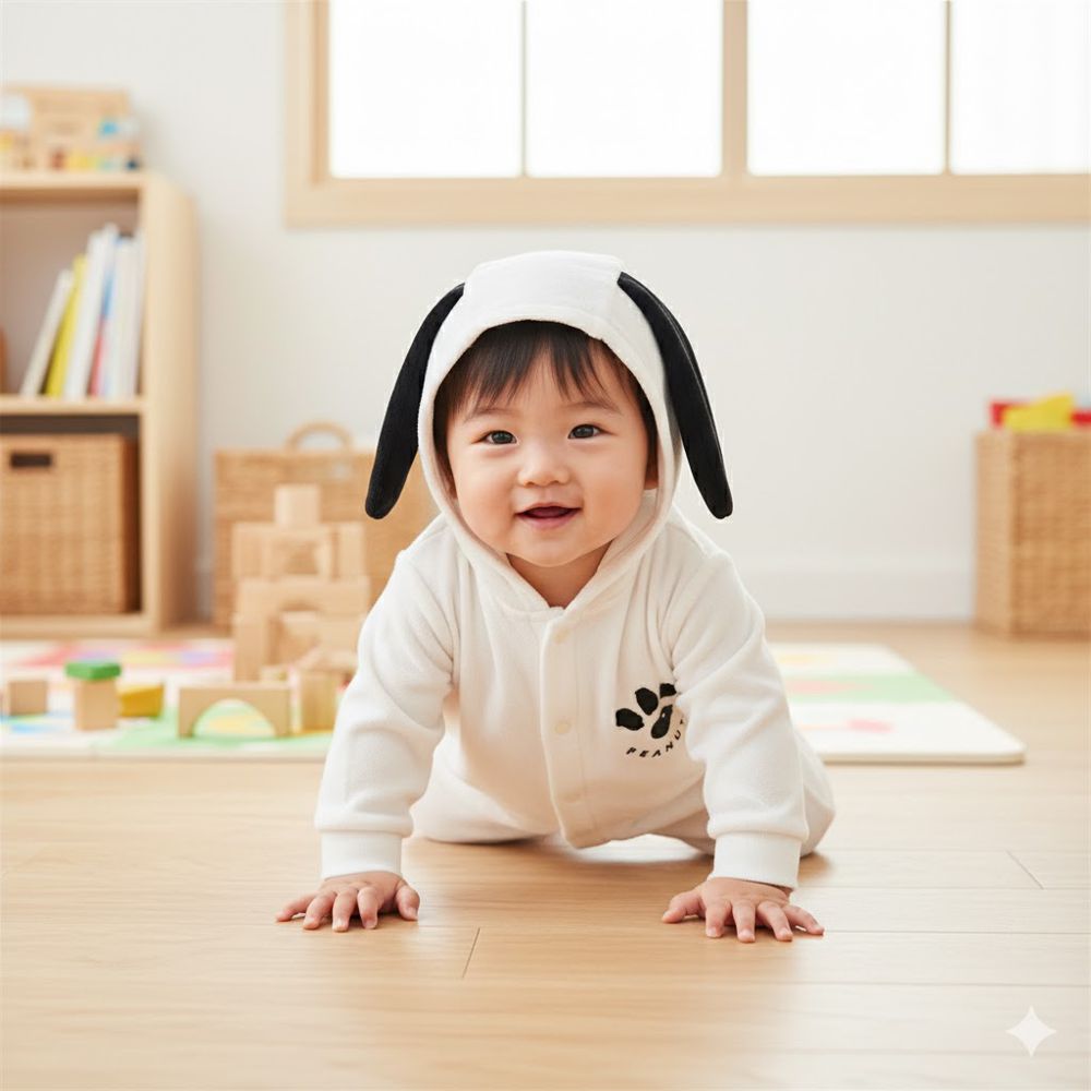 長袖連帽兔裝-史努比-米白色