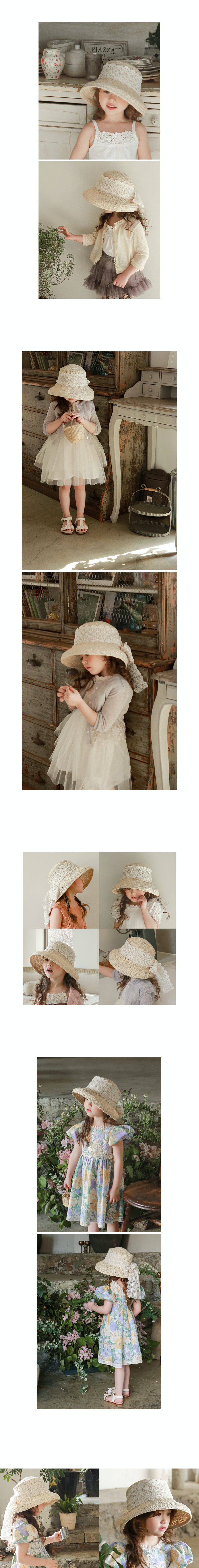 韓國 Puellaflo - 寬版蕾絲蝴蝶結草帽 (3-7Y適用)