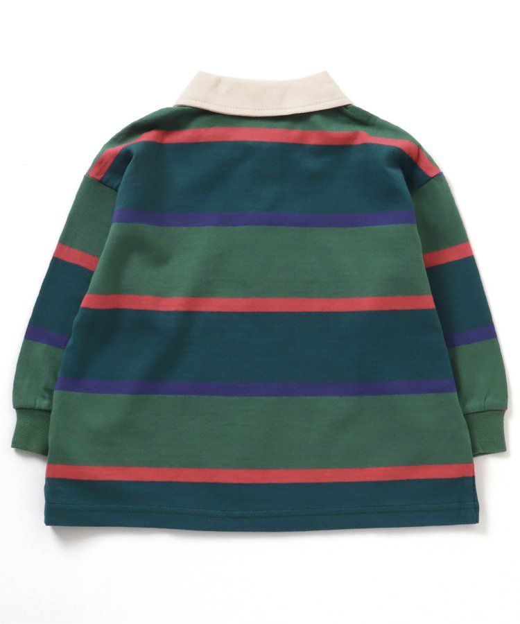 日本 BREEZE - 橄欖球風橫條長袖polo衫-紅卡其