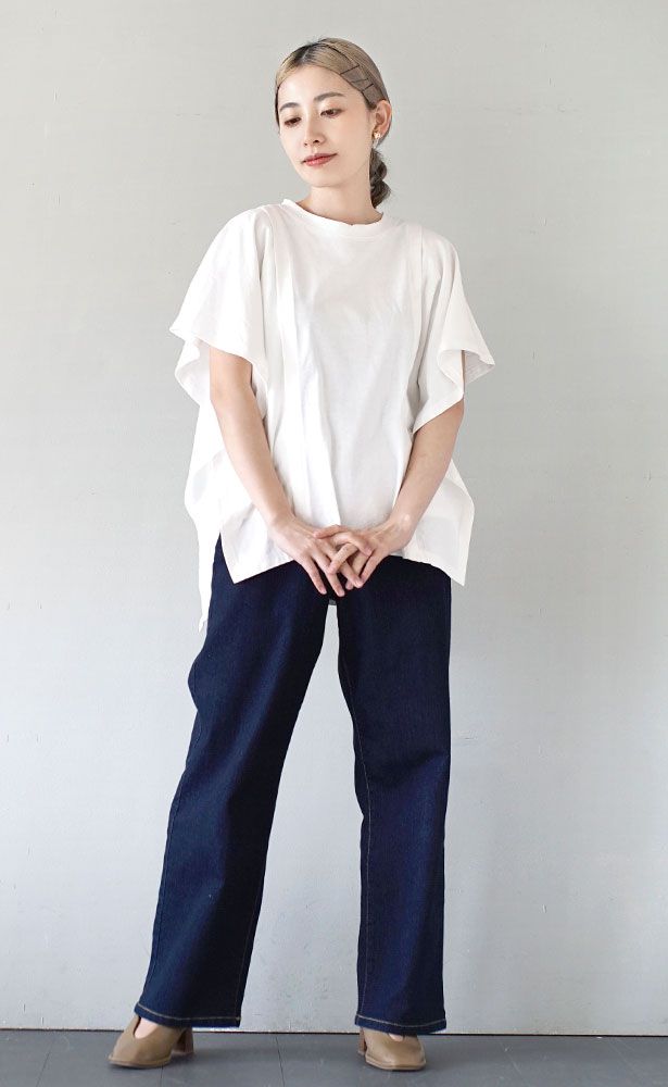 日本 zootie - 圓領波浪剪裁短袖上衣-天使白