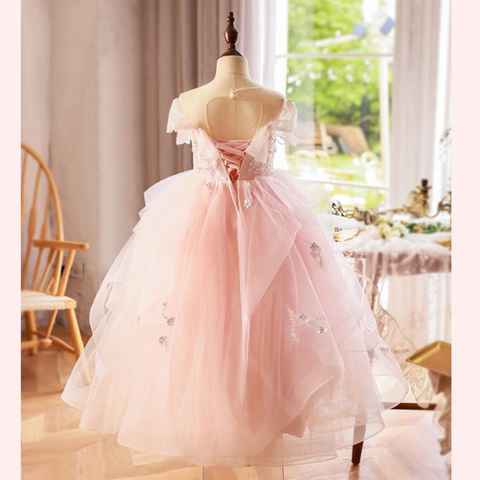 夢幻公主高端釘珠婚紗蝴蝶結長禮服 演奏會婚禮花童長禮服