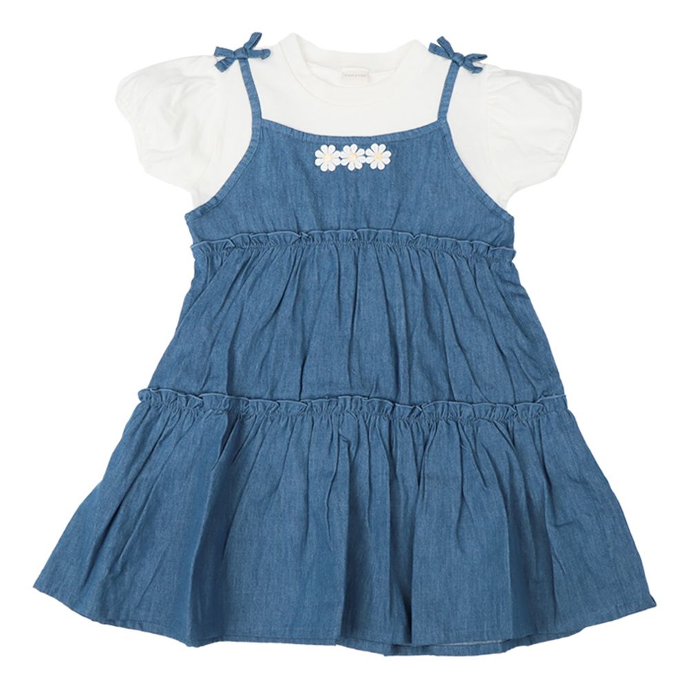 短袖假兩件洋裝-藍色