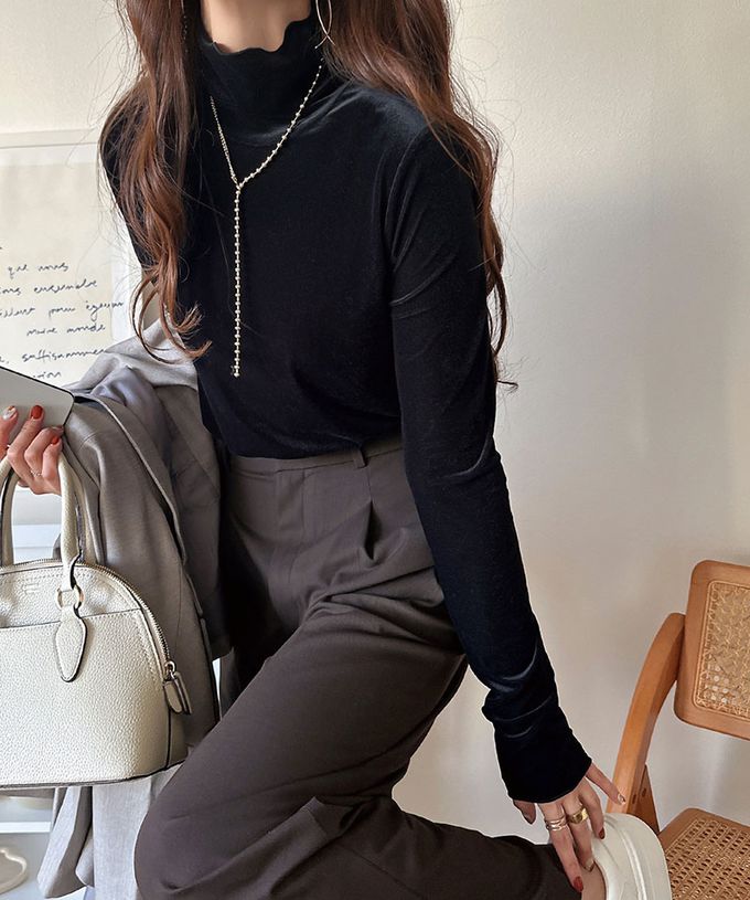 日本 Classical Elf - 微光澤木耳高領層次穿搭薄上衣-煙燻粉