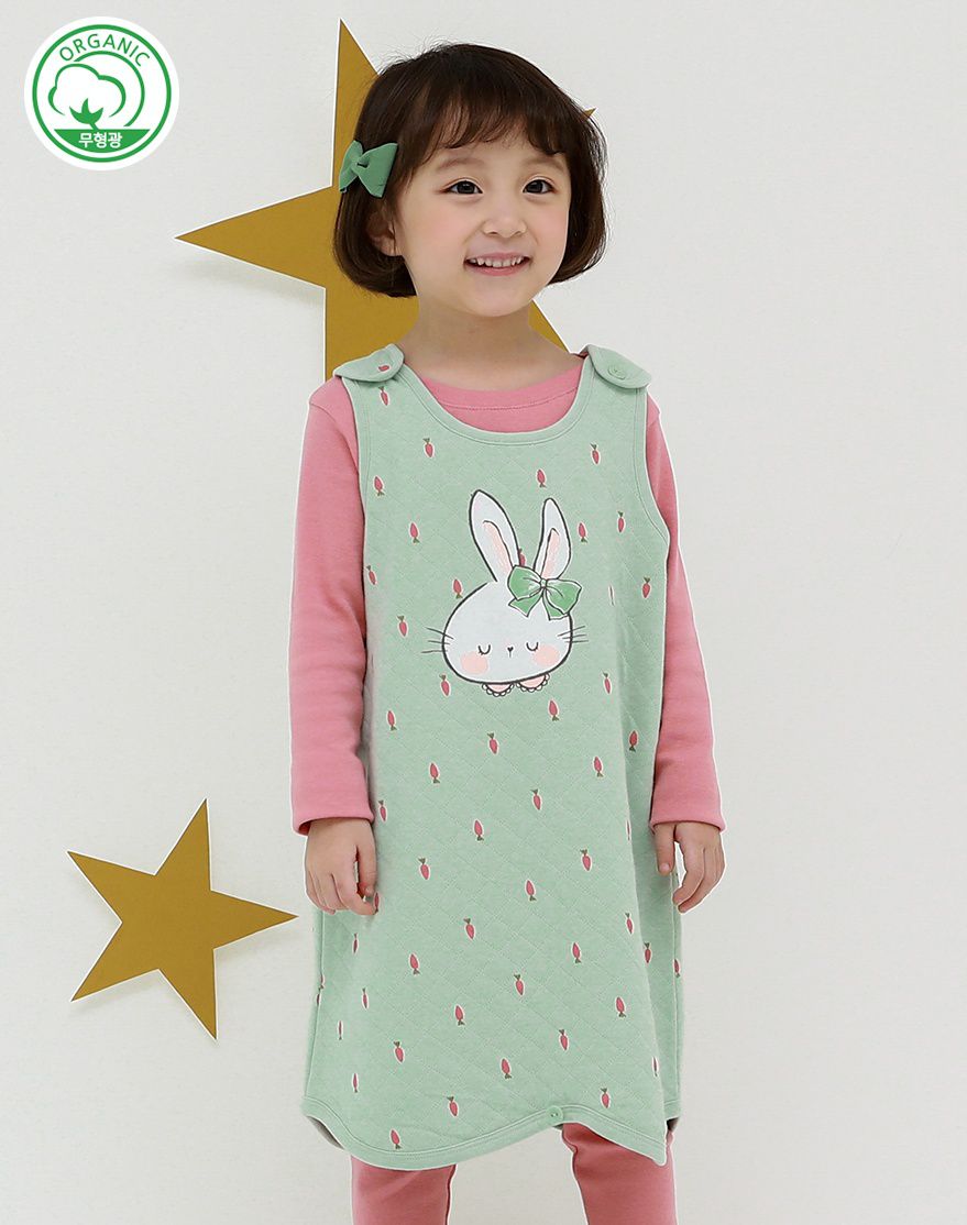 韓國 Ppippilong - 有機棉鋪棉保暖防踢被-薄荷小兔