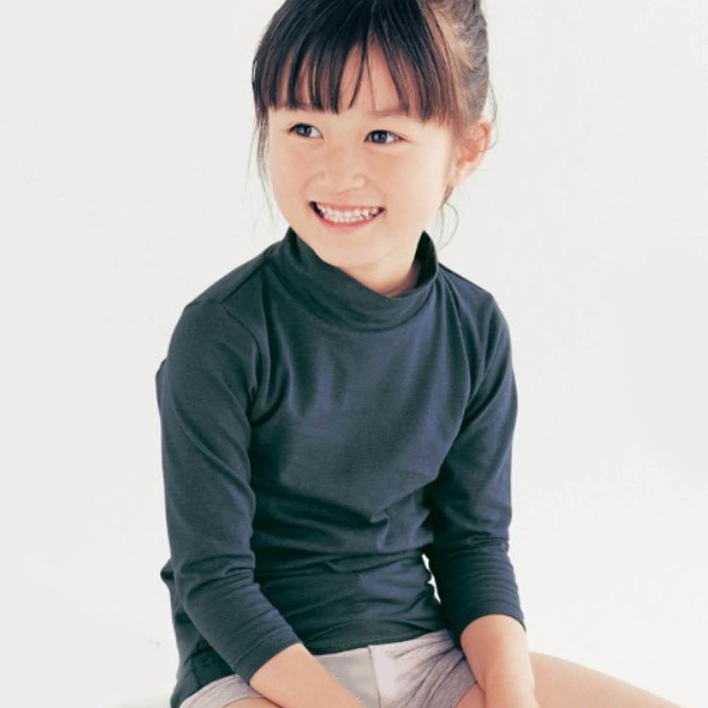 日本千趣會 - 95%棉 (兒童)九分袖高領發熱衣-深藍
