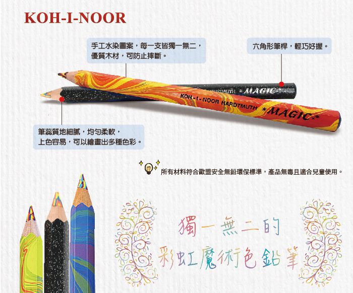 光之山Koh-i-noor - 六角彩虹魔術色鉛筆-2入組-經典三原色Original&魔術熱帶Tropical