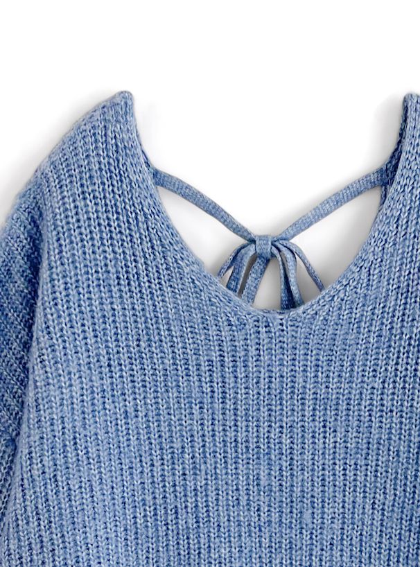 日本 GRL - 慵懶感綁帶長版針織上衣-蘋果綠 (F)