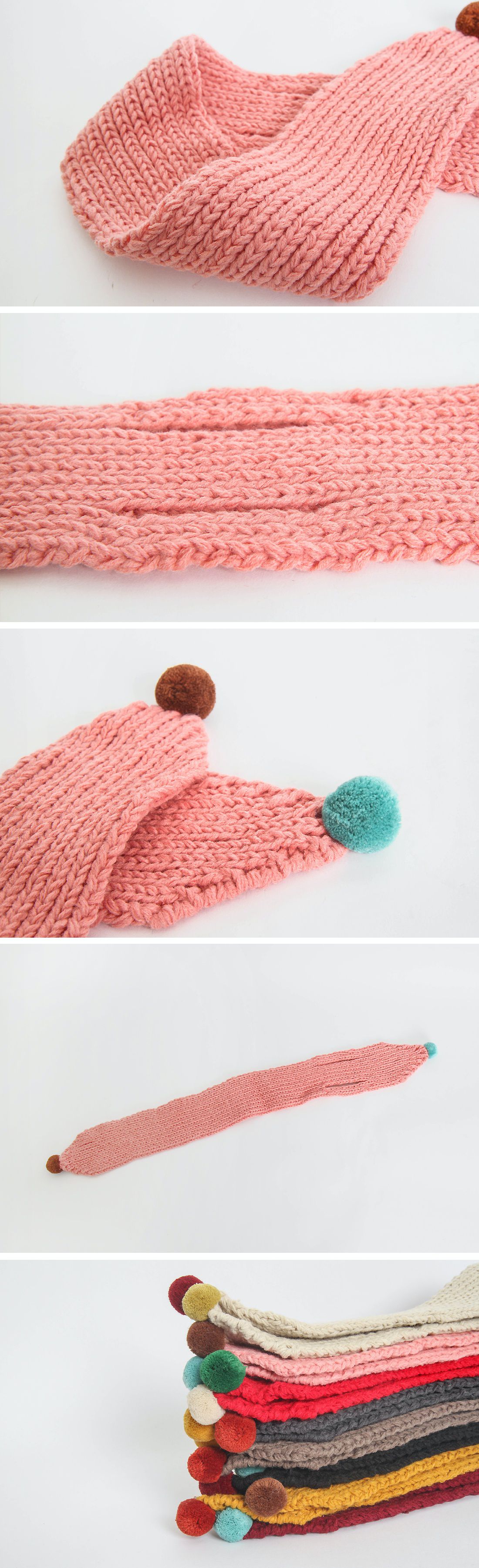 韓國 Babyblee - 雙色球球針織圍巾-粉紅 (FREE)